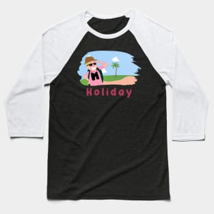 Holiday A Minimal Art Of Beach With An Old Man - Live Happy Baseball T-Shirt